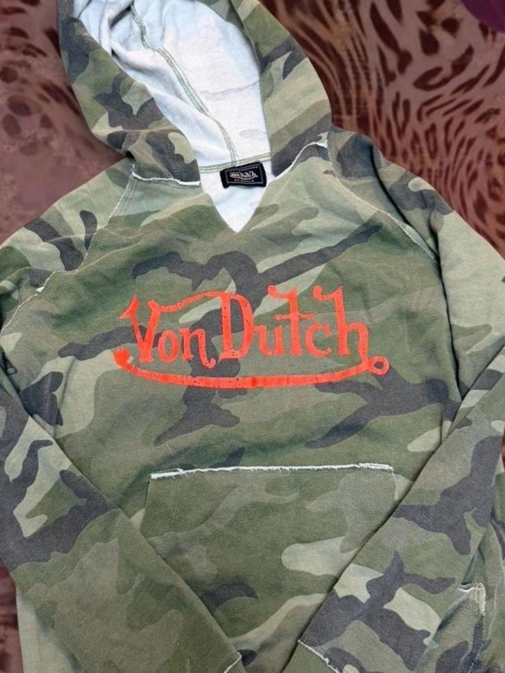 Von Dutch Women's Camo Hoodie with Orange Logo